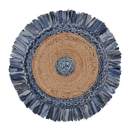 Brynn Cerry Solid Braided Stain Resistant Indoor Round Accent Rug, One Size, Blue