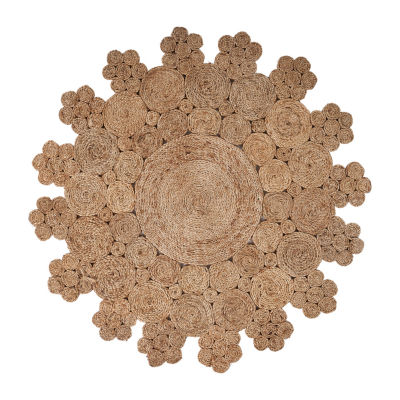 Brynn Iris Floral Braided Stain Resistant Indoor Round Area Rug