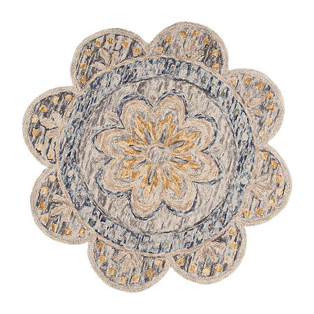 Daisy Aby Floral Hand Tufted Indoor Round Area Rug, One Size, Gray