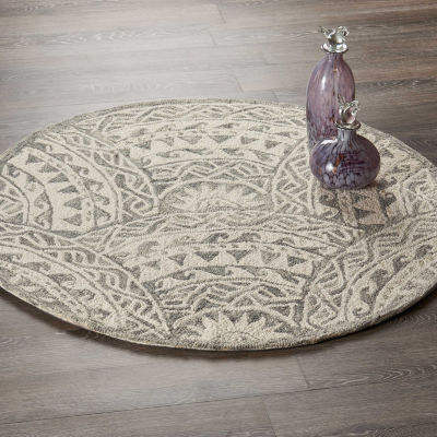 Daisy Den Geometric Hand Tufted Indoor Round Area Rug