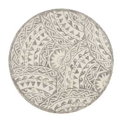 Daisy Den Geometric Hand Tufted Indoor Round Area Rug