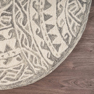 Daisy Den Geometric Hand Tufted Indoor Round Area Rug