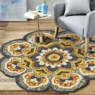 Daisy Bel Floral Hand Tufted Indoor Round Area Rug