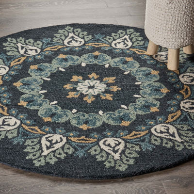 Daisy Cel Floral Hand Tufted Indoor Round Area Rug