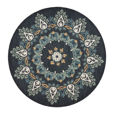 Daisy Cel Floral Hand Tufted Indoor Round Area Rug