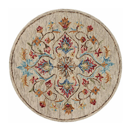 Sindy Dia Floral Hand Tufted Indoor Round Area Rug, One Size, Beige