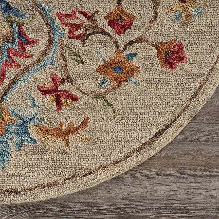 Sindy Dia Floral Hand Tufted Indoor Round Area Rug, One Size, Beige