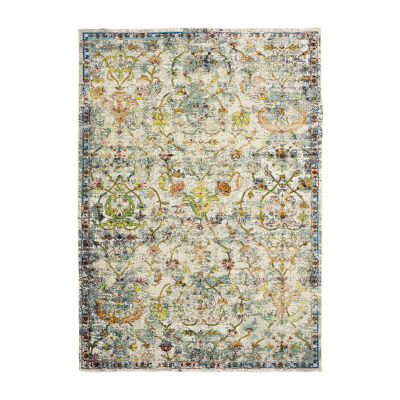 Glossy Qiera Floral Stain Resistant Indoor Rectangular Area Rug
