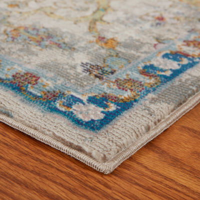 Glossy Qiera Floral Stain Resistant Indoor Rectangular Area Rug