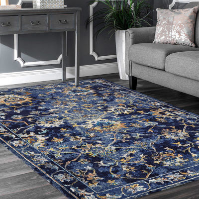Glossy Ely Floral Stain Resistant Indoor Rectangular Area Rug