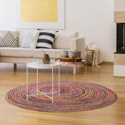 Halen Dia Geometric Braided Stain Resistant Indoor Round Accent Rug