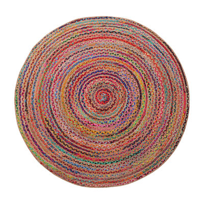 Halen Dia Geometric Braided Stain Resistant Indoor Round Accent Rug