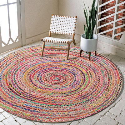 Halen Dia Geometric Braided Stain Resistant Indoor Round Accent Rug