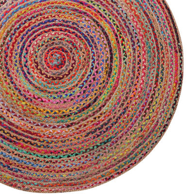 Halen Dia Geometric Braided Stain Resistant Indoor Round Area Rug