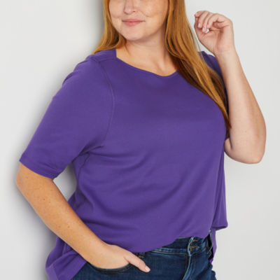 St. John's Bay Womens Easy-on + Easy-off Sensory Friendly Boat Neck 3/4 Sleeve Adaptive Plus T-Shirt