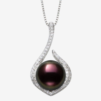 Limited Quantities! Womens Dyed Black Cultured Freshwater Pearl Sterling Silver 18 Inch Pendant Necklace