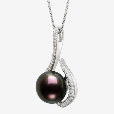 Limited Quantities! Womens Dyed Black Cultured Freshwater Pearl Sterling Silver 18 Inch Pendant Necklace