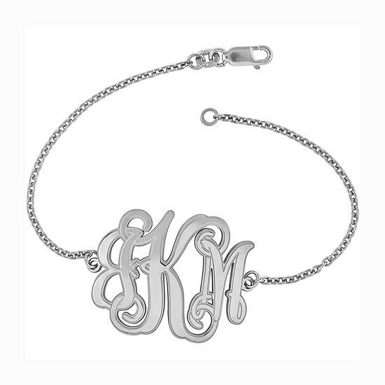 Personalized Sterling Silver 25x32mm Etched Outline Monogram Bracelet