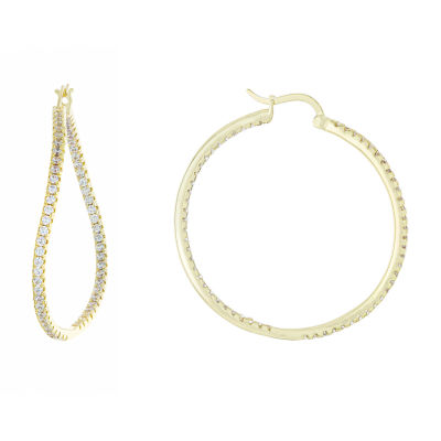 Sparkle Allure Cubic Zirconia 18K Gold Over Brass Hoop Earrings