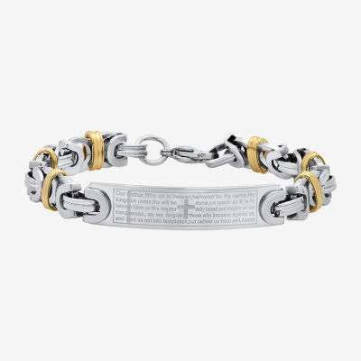 Steeltime Lord'S Prayer Mens 18K Gold Over Stainless Steel 8 Inch Solid Byzantine Hypoallergenic Id Bracelet