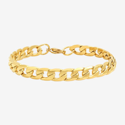 Steeltime 18K Gold Over Stainless Steel 8 1/2 Inch Solid Cuban Link Bracelet