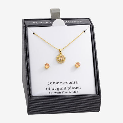 Sparkle Allure Womens Champagne Cubic Zirconia 14K Gold Over Brass Round 2-pc. Jewelry Set