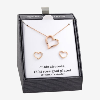 Sparkle Allure Womens Cubic Zirconia 18K Rose Gold Over Brass Heart 2-pc. Jewelry Set