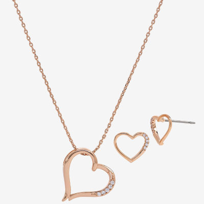Sparkle Allure Womens Cubic Zirconia 18K Rose Gold Over Brass Heart 2-pc. Jewelry Set