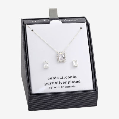 Sparkle Allure Womens Cubic Zirconia Pure Silver Over Brass Rectangular 2-pc. Jewelry Set