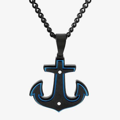 Mens Stainless Steel Anchor 24 Inch Pendant Necklace