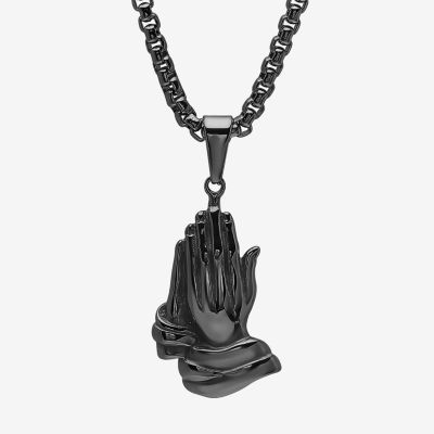 Steeltime Praying Hands Mens Stainless Steel Hypoallergenic 24 Inch Pendant Necklace