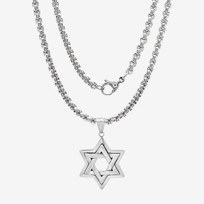 Steeltime Star Of David Mens Stainless Steel Star Pendant Necklace