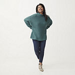 Green Scene: Women’s Plus a.n.a Mockneck Sweater, High-Rise Jeggings, Booties & Silver Reflections Hoops