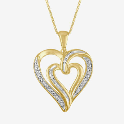 Womens 1/10 CT. T.W. White Genuine Diamond 14K Gold Over Silver Heart Pendant Necklace
