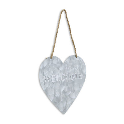 Cheungs Heart Shaped Hanging "Welcome" Vintage Metal Wall Art