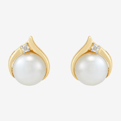 Certified Sofia™ Cultured Freshwater Pearl & Diamond-Accent 10K Gold Earrings