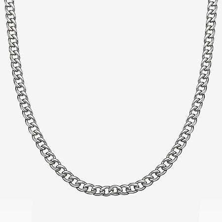 Mens Stainless Steel 7mm Curb Chain Necklace, One Size