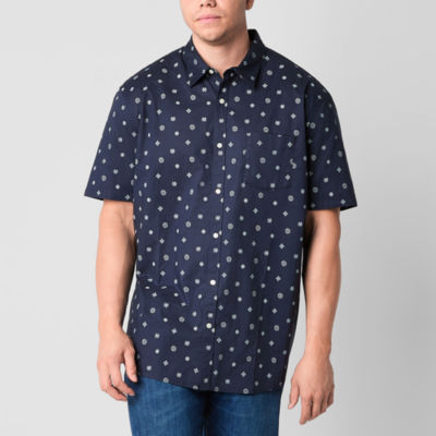 Arizona Big and Tall Mens Regular Fit Short Sleeve Button-Down Shirt