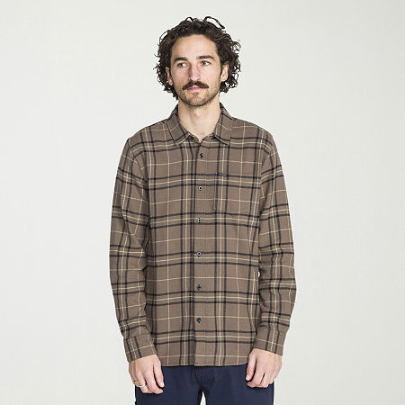 VOLCOM Mens Long Sleeve Regular Fit Flannel Shirt, Medium, Brown