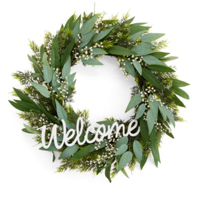 Linden Street 24in Welcome Mixed Evergreen Wreath