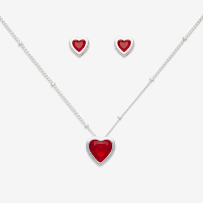 Mixit Womens Red Cubic Zirconia Heart Hypoallergenic 3-pc. Jewelry Set