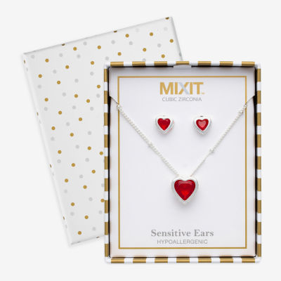 Mixit Womens Red Cubic Zirconia Heart Hypoallergenic 3-pc. Jewelry Set