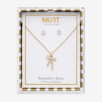 Mixit Womens Cubic Zirconia Bow Hypoallergenic 3-pc. Jewelry Set