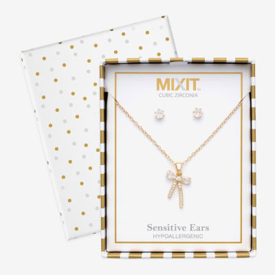 Mixit Womens Cubic Zirconia Bow Hypoallergenic 3-pc. Jewelry Set
