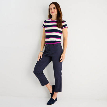 Liz Claiborne Womens Tall Ankle Mid Rise Ankle Pant, 10 Tall, Blue