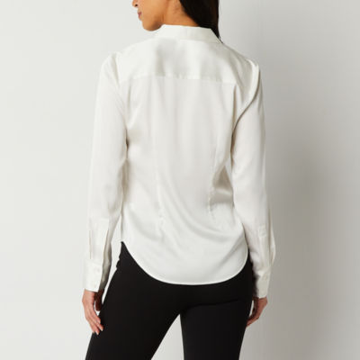 Worthington Womens Petite Cuffed Long Sleeve Regular Fit Button-Down Shirt