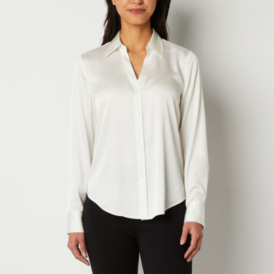 Worthington Womens Petite Cuffed Long Sleeve Regular Fit Button-Down Shirt