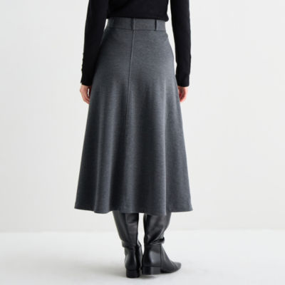 Liz Claiborne Womens Petite Mid Rise Midi A-Line Skirt
