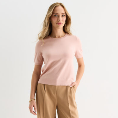 Liz Claiborne Womens Crew Neck Short Sleeve Pullover Sweater