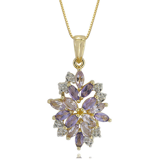 14K Gold over Silver Genuine Amethyst, Genuine Pink Quartz & Lab-Created White Sapphire Pendant Necklace